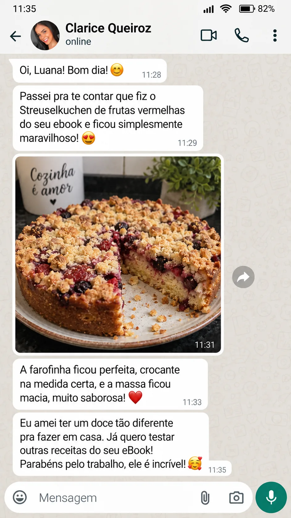 Print da conversa com Clarice Queiroz