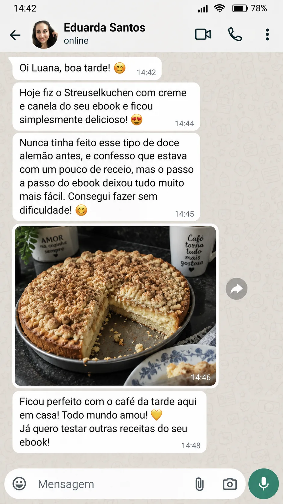 Print da conversa com Eduarda Santos