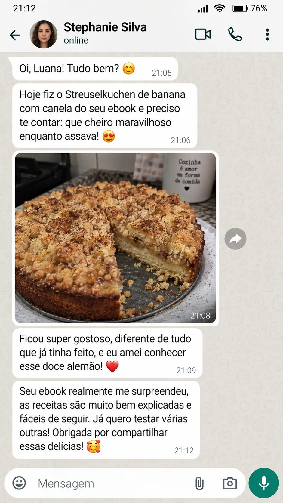 Print da conversa com Stephanie Silva