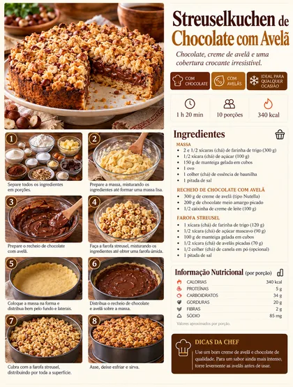 Página da receita Streuselkuchen de Chocolate com Avelã