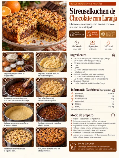Página da receita Streuselkuchen de Chocolate com Laranja